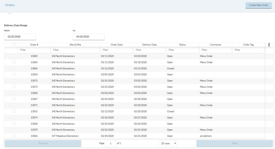 orders screen